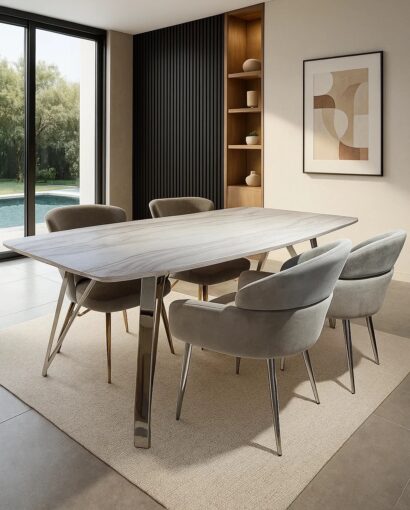 Стол Престиж (СОАР) MK-6911-MW обеденный 100х180 см Хром/мрамор — фото 2