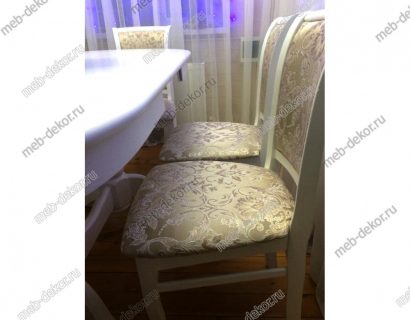 Обеденная группа стол Лемур и 4 стула м15 ткань 37, белая эмаль — фото 2