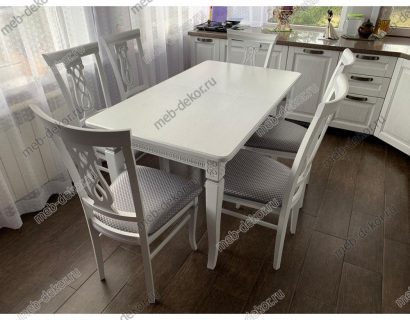 Обеденная группа Дакота1Р/2Р и 4 стула Юта, белый с серебряной патиной — фото 1