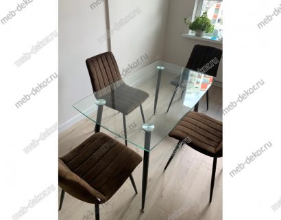 Обеденная группа RON 120 и 4 стула DUBLIN шоколадный, велюр G062 — фото 4