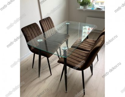 Обеденная группа RON 120 и 4 стула DUBLIN шоколадный, велюр G062 — фото 1
