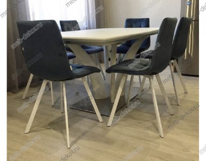 Обеденная группа FREYA 160 WHITE и 4 стула CHILLI SQUARE RU-03 синяя сталь, PU/ белый каркас — фото 3