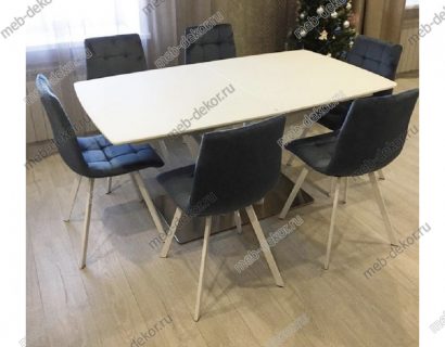 Обеденная группа FREYA 160 WHITE и 4 стула CHILLI SQUARE RU-03 синяя сталь, PU/ белый каркас — фото 1