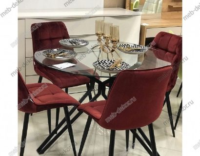 Обеденная группа VENETO D110 и 4 стула CHIC БУРГУНДИ, ВЕЛЮР G062-36 — фото 1