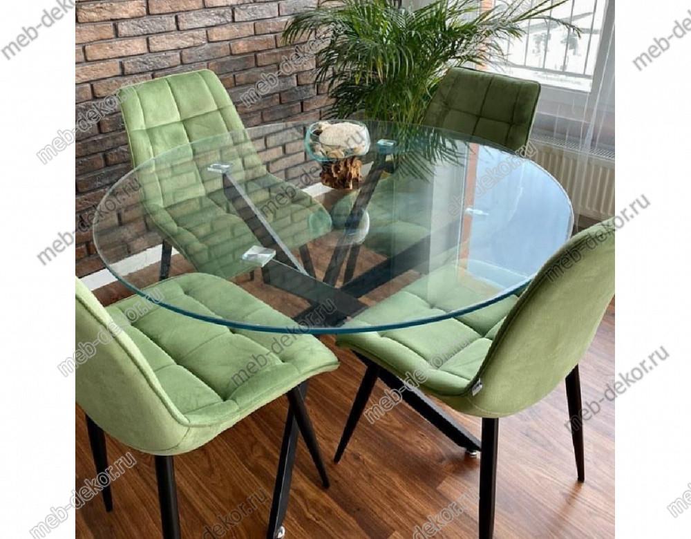 Обеденная группа PETAL D110 и 4 стула CHIC G108-27 ТЕРРАРИУМНЫЙ МОХ, ВЕЛЮР