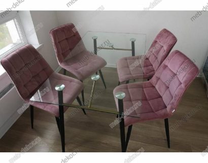 Обеденная группа GOLD 140 и 4 стула CHIC G108-15 ПЕПЕЛ РОЗЫ, ВЕЛЮР — фото 4
