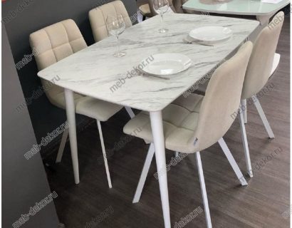 Обеденная группа W1250 белый/белый мрамор и 4 стула CHILLI SQUARE UF860-01B/белый — фото 1