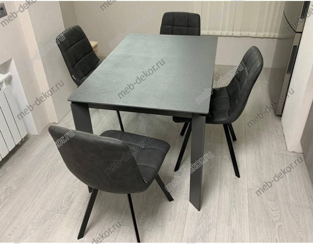 Обеденная группа CORNER 120 STONE 8/ GREY1 и 4 стула CHILLI SQUARE RU-08 антрацит, PU