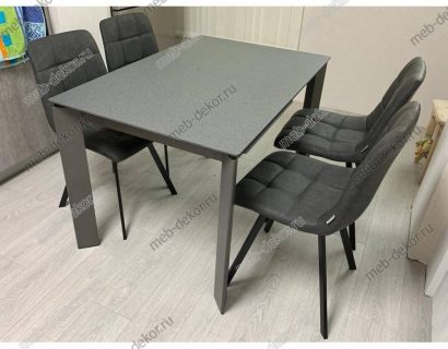 Обеденная группа CORNER 120 STONE 8/ GREY1 и 4 стула CHILLI SQUARE RU-08 антрацит, PU — фото 1