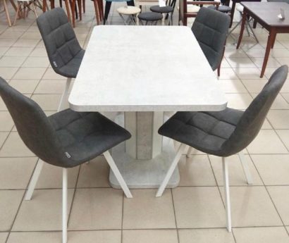 Обеденная группа STORK БЕЛЫЙ БЕТОН/ БЕЛЫЙ 120 и 4 стула CHILLI SQUARE RU-07 СЕРАЯ СТАЛЬ, PU/ БЕЛЫЙ КАРКАС — фото 5
