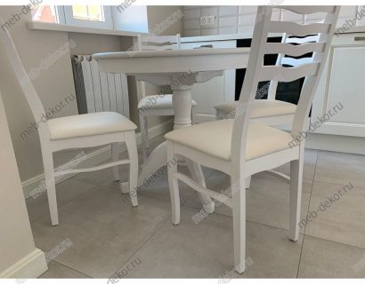 Обеденная группа Круглый и 4 стула М16 к/з кв03, белая эмаль — фото 5
