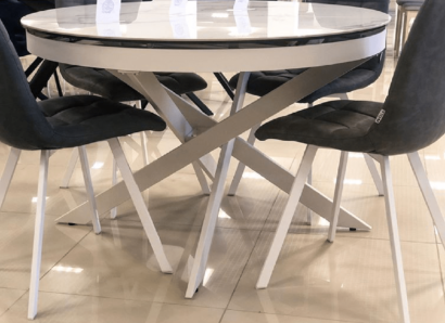 Обеденная группа TRENTO 120 HIGH GLOSS STATUARIO КЕРАМИКА "ПОД МРАМОР" ГЛЯНЦЕВАЯ и 4 стула CHILLI SQUARE RU-07 СЕРАЯ СТАЛЬ, PU — фото 2