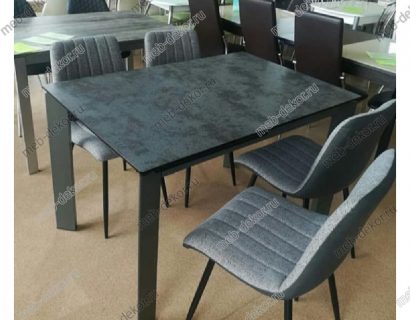 Обеденная группа CORNER 120 Glazed Glass Volcano Grey/Grey1 и 4 стула FC-09 АНТРАЦИТОВЫЙ МЕЛАНЖ/RU-08 ЭКОКОЖА АНТРАЦИТ — фото 1