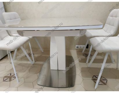 Обеденная группа Нотр-Дам белый/капучино и 4 стула CHILLI SQUARE БЕЖЕВЫЙ, ТКАНЬ UF860-01B/БЕЛЫЙ — фото 3