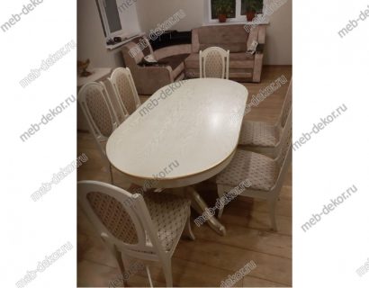 Обеденная группа Макси и 6 стульев Королевский (ткань/крапинка светлая) слоновая кость — фото 5