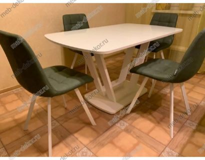 Обеденная группа КАБИ и 4 стула CHILLI SQUARE RU-01 МАЛАХИТ, PU/ БЕЛЫЙ КАРКАС — фото 3