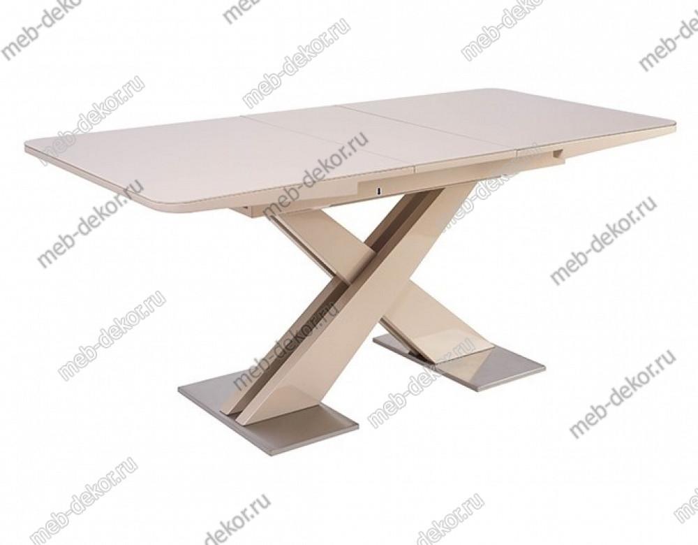 Обеденная группа CONTI 140 BEIGE GLASS и 4 стула CHILLI SQUARE RU-09 СЕРО-БЕЖЕВЫЙ ВИНТАЖ, PU/ БЕЛЫЙ
