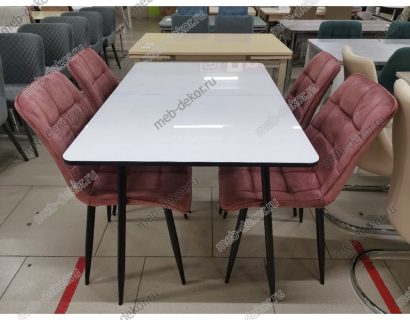 Обеденная группа LS122 стекло белое и 4 стула CHIC РК6015-20 (VBP210) античный брусничный, велюр — фото 1