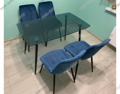 Обеденная группа RONDO 120 и 4 стула FLIP ПЕПЕЛЬНО-СИНИЙ, ВЕЛЮР G108-66 — фото 2