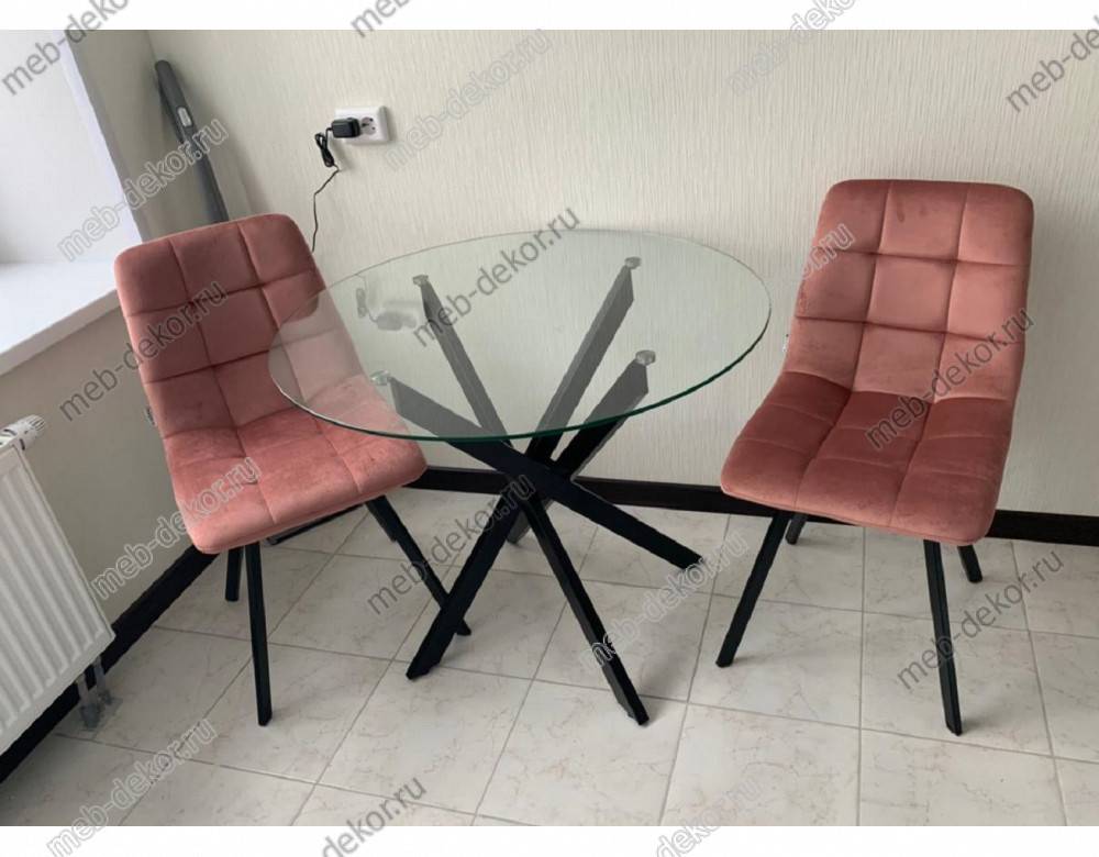 Обеденная группа R90 и 4 стула CHILLI SQUARE BLUVEL-52 PINK, ВЕЛЮР