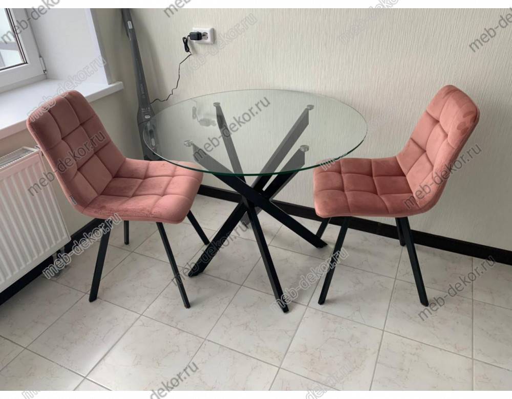 Обеденная группа R90 и 4 стула CHILLI SQUARE BLUVEL-52 PINK, ВЕЛЮР