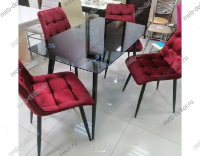 Обеденная группа RONDO 120 и 4 стула CHIC БУРГУНДИ, ВЕЛЮР G062-36 — фото 1