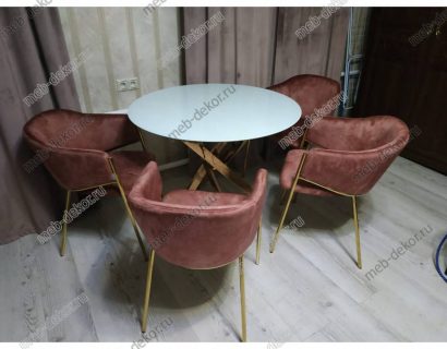 Обеденная группа R1000 белый глянец/золото и 4 стула DILL (Kronos) PK6015-20 — фото 1
