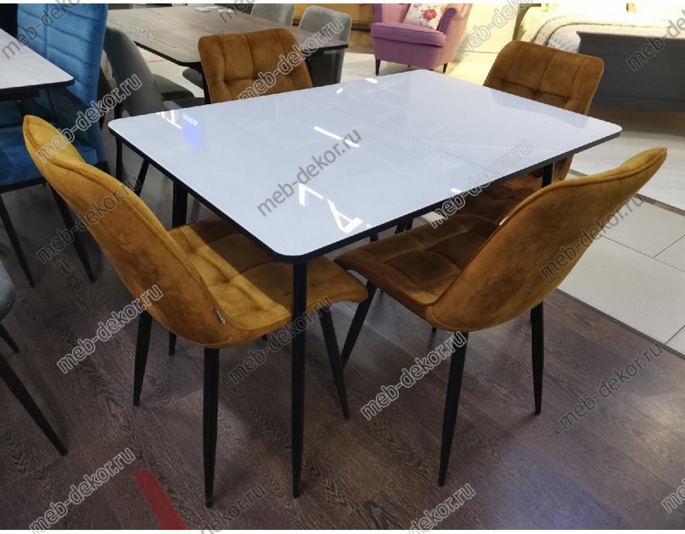 Обеденная группа LS122 стекло белое и 4 стула CHIC PK6015-11 (VBP211) античная медь, велюр