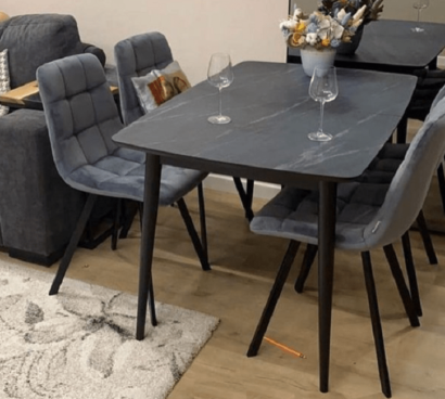 Обеденная группа W1250 черный мрамор и 4 стула CHILLI SQUARE BLUVEL-14 GREY, велюр — фото 1