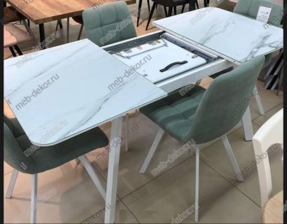 Обеденная группа ARUBA 140 и 4 стула CHILLI SQUARE мятный, ткань UF860-11B/белый — фото 3