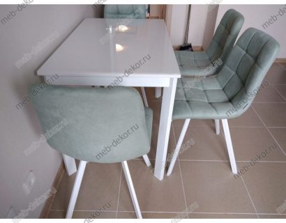 Обеденная группа LS110 и 4 стула CHILLI SQUARE мятный, ткань UF860-11B/белый — фото 2