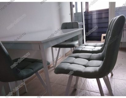 Обеденная группа LS110 и 4 стула CHILLI SQUARE мятный, ткань UF860-11B/белый — фото 3