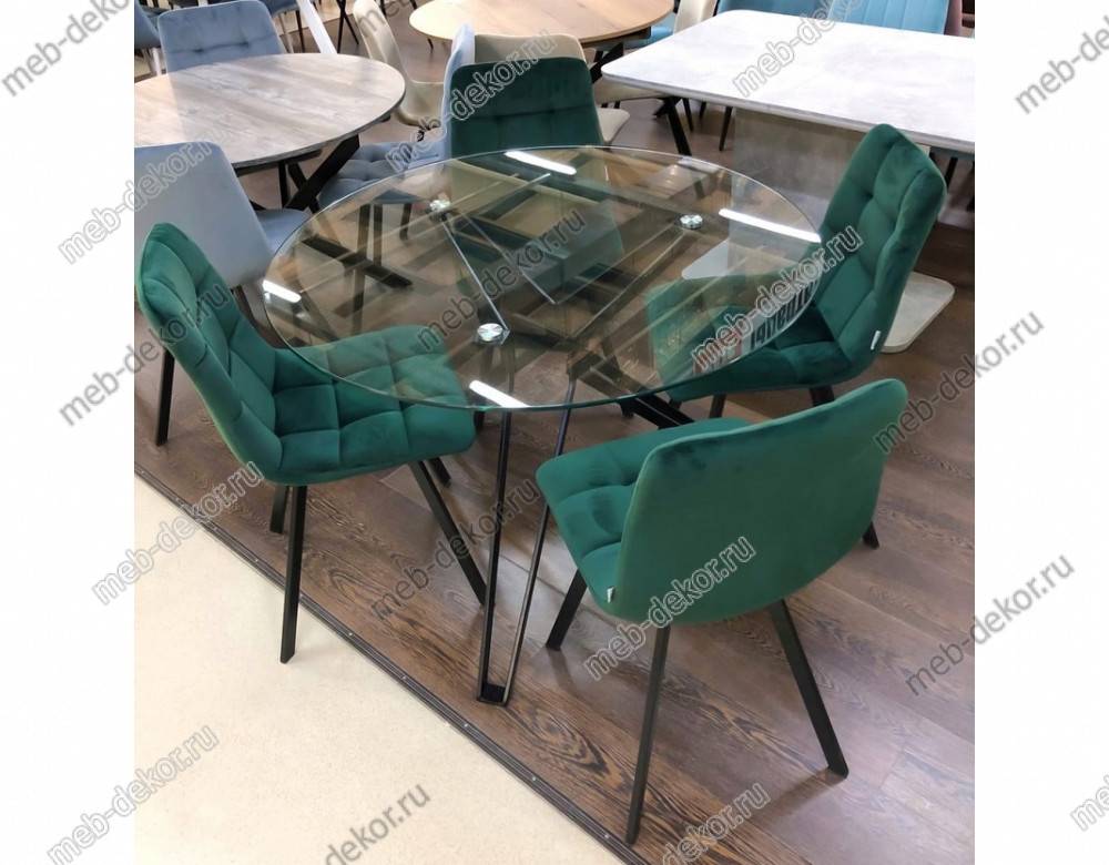 Обеденная группа VENETO D110 и 4 стула CHILLI SQUARE BLUVEL-78 GREEN, ВЕЛЮР