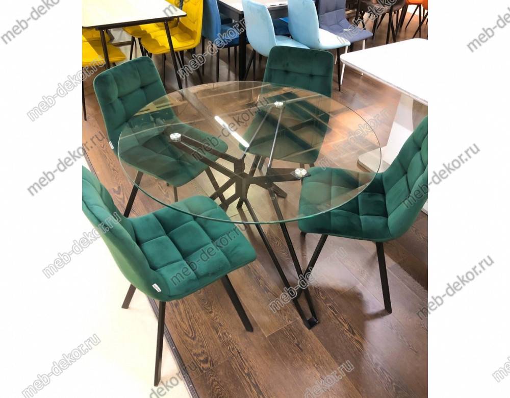 Обеденная группа VENETO D110 и 4 стула CHILLI SQUARE BLUVEL-78 GREEN, ВЕЛЮР