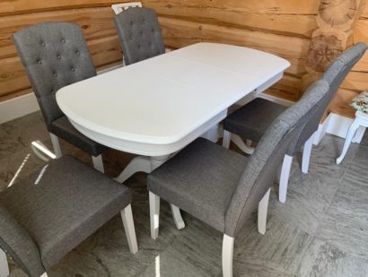 Обеденная группа Фабрицио 2М и 4 стула Menson fabric pebble, белая эмаль — фото 1