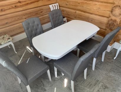 Обеденная группа Фабрицио 2М и 4 стула Menson fabric pebble, белая эмаль — фото 2