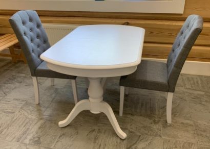 Обеденная группа Фабрицио 2М и 4 стула Menson fabric pebble, белая эмаль — фото 3