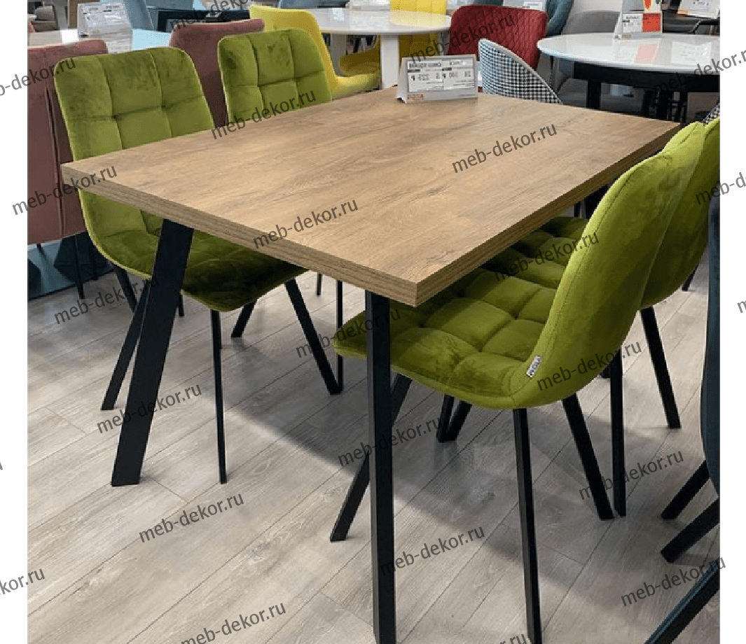Обеденная группа BRICK M дуб канзас и 4 стула CHILLI SQUARE BLUVEL-75 OLIVA, велюр