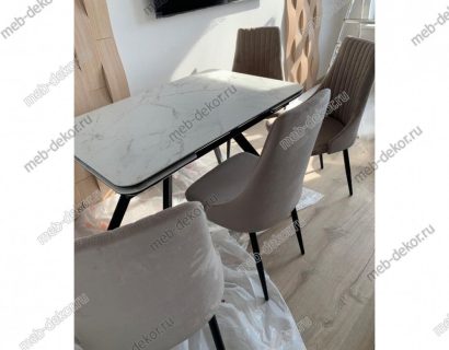 Обеденная группа LEON Calacata vaglioro и 4 стула Руссо Premier 09 серо-коричневый — фото 2