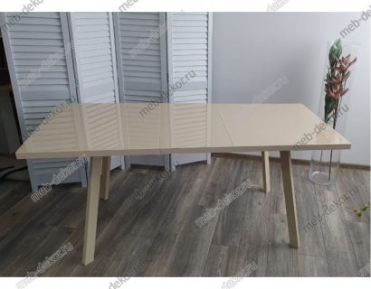 Стол ФИН 140 Кремовый, стекло/ Кремовый каркас — фото 2