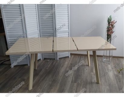 Стол ФИН 140 Кремовый, стекло/ Кремовый каркас — фото 3
