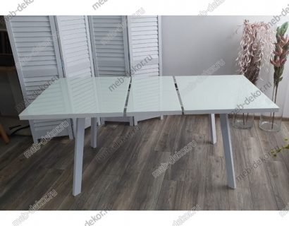 Стол ФИН 140 Белый, стекло/ Белый каркас — фото 3