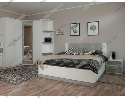 Кровать Аврора 160*200 (основание ЛДСП), Белый/Ателье светлый — фото 5