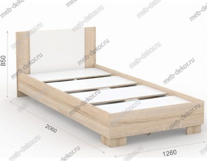 Кровать Аврора 120*200 (основание ЛДСП), Дуб сонома/Белый — фото 4