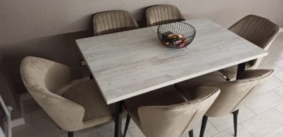 Обеденная группа H140 сосна касцина и 4 стула Kosta beige — фото 5