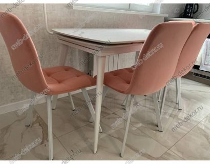 Обеденная группа ELIOT 120 GLOSS STATUARIO WHITE SINTERED STONE и 4 стула Bruk light pink — фото 2