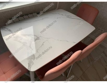 Обеденная группа ELIOT 120 GLOSS STATUARIO WHITE SINTERED STONE и 4 стула Bruk light pink — фото 4