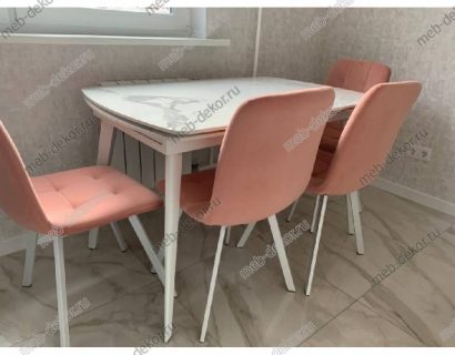 Обеденная группа ELIOT 120 GLOSS STATUARIO WHITE SINTERED STONE и 4 стула Bruk light pink — фото 3