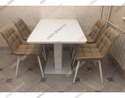 Обеденная группа ALTA White и 4 стула Алст бежевый Velutto 05, белый каркас — фото 3
