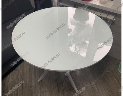 Стол DikLine Rs90 белый/стекло белое optiwhite (кромка белая) опоры r90 белые — фото 3